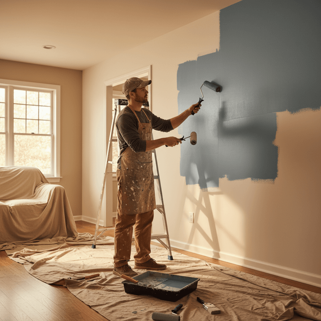 Professional interior painting in progress