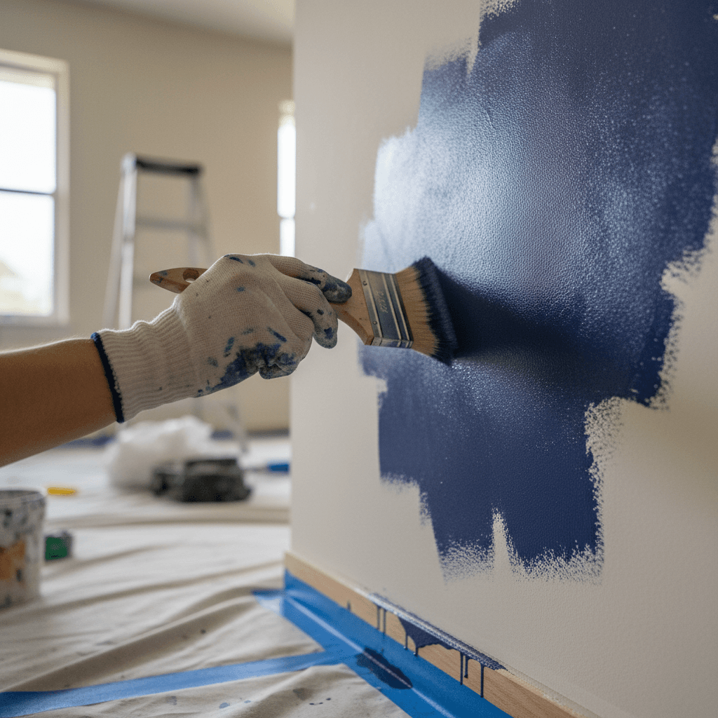 Contractor showing paint sample to homeowner