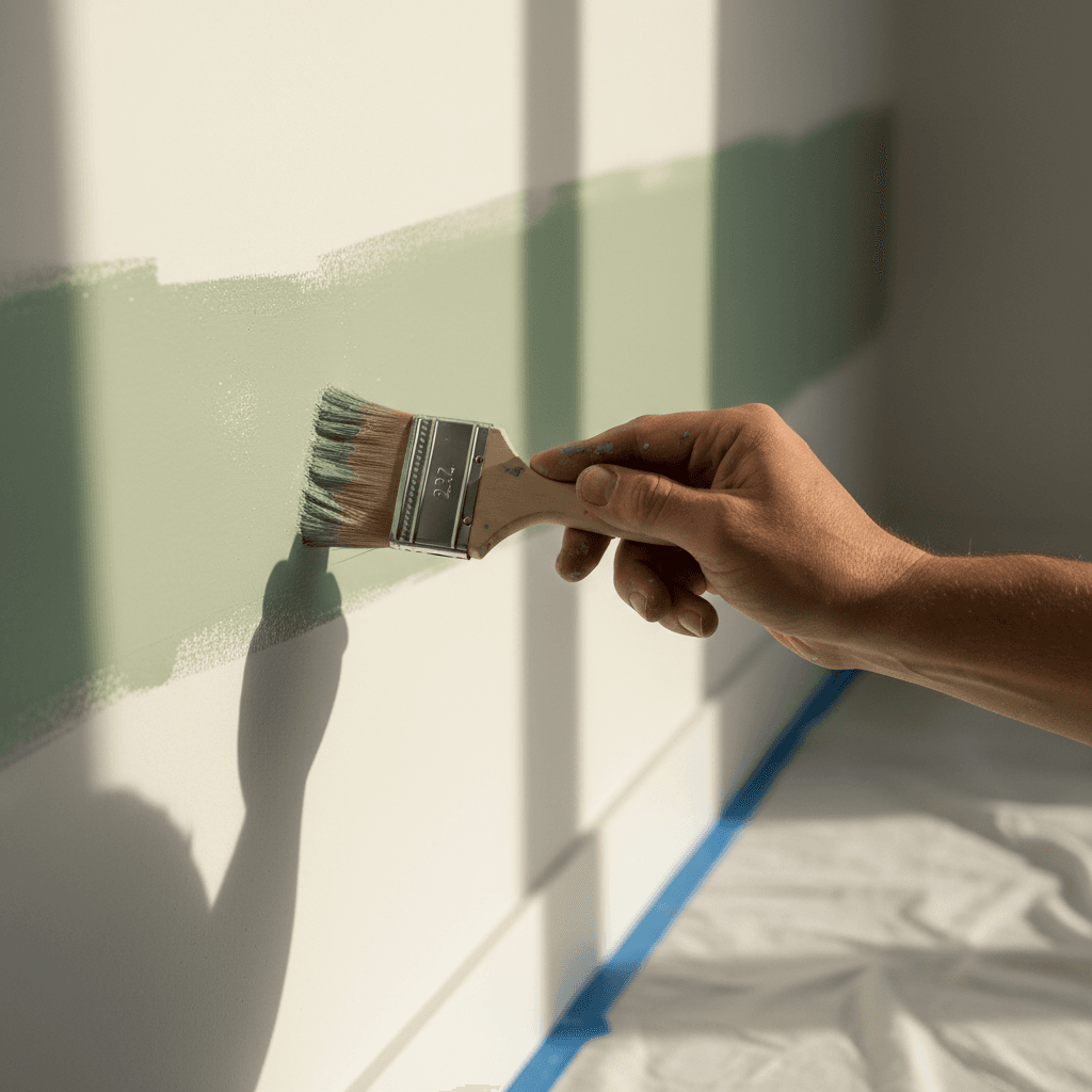 Interior painting project with precision trim work